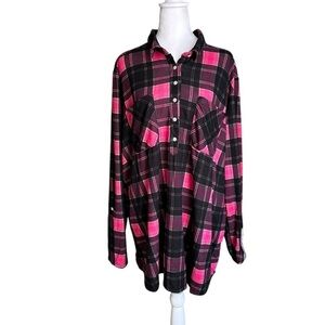 New York Laundry Pink Plaid Collared Button Down Shirt Top Size 2X NWT